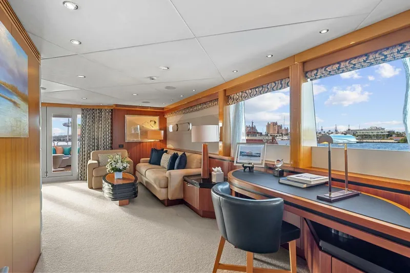 Slide: The Image of Luxurious interior of 2005 New Zealand Yachts 115 Wave Piercer with elegant furnishings and scenic views. - 46