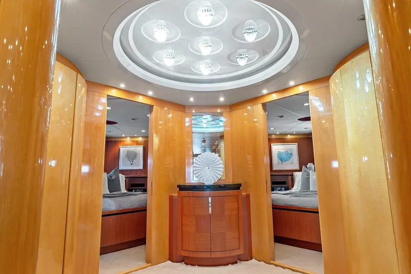 Slide: The Image of Luxurious interior of 2005 New Zealand Yachts 115 Wave Piercer with elegant wood finishes. - 49