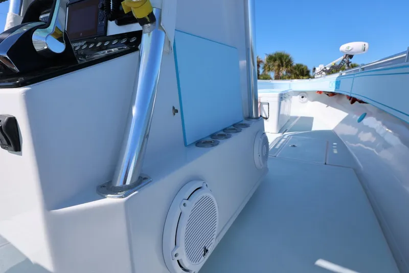 Slide: The Image of 2003 Contender 36 Open boat interior with control panel and speakers. - 29