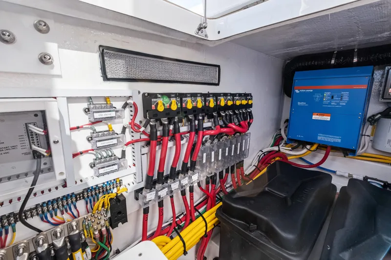 Slide: The Image of Electrical system of 2026 MJM 47 R boat with wiring and components. - 43
