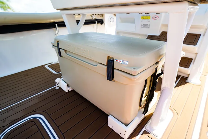 Slide: The Image of 2021 Tidewater 256 LXF boat with Engel cooler on deck. - 9