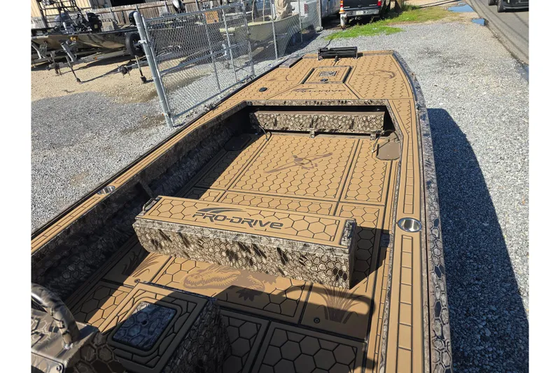 Slide: The Image of Pro-Drive 2272 boat, 2026 model, with camouflage design and spacious deck layout. - 19