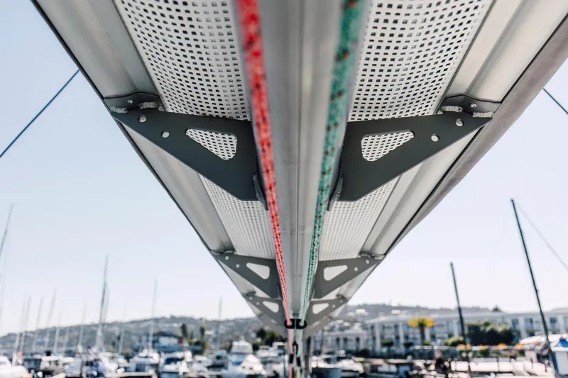 Slide: The Image of Close-up of Vision 444 sailboat mast and rigging, 2025 model, docked at marina. - 28