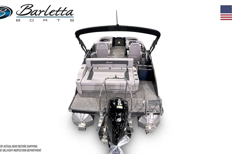 Slide: The Image of 2026 Barletta ARIA 22UC pontoon boat with modern seating and Mercury engine. - 3