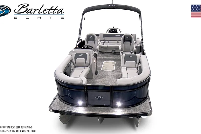 Slide: The Image of Manufacturer Provided Image: Top view of 2026 Barletta ARIA 22UC pontoon boat layout with seating and helm. - 6