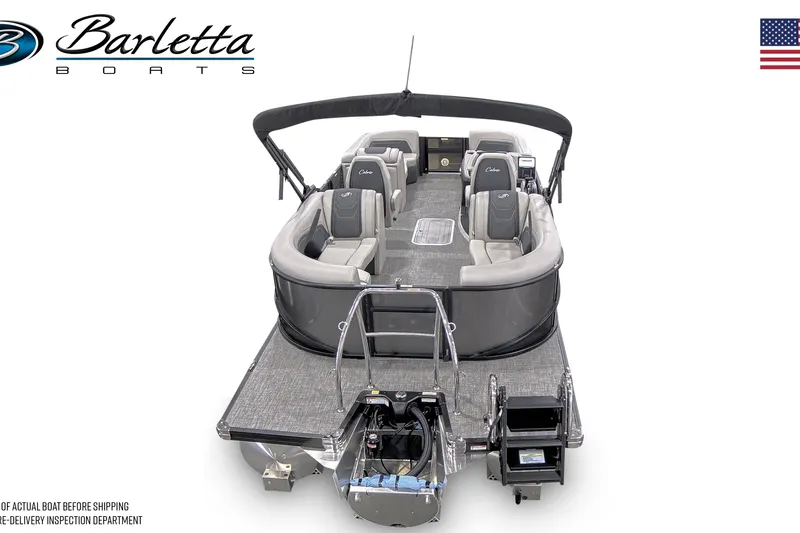 Slide: The Image of 2026 Barletta ARIA 22UC pontoon boat, spacious seating, sleek design, rear view. - 9