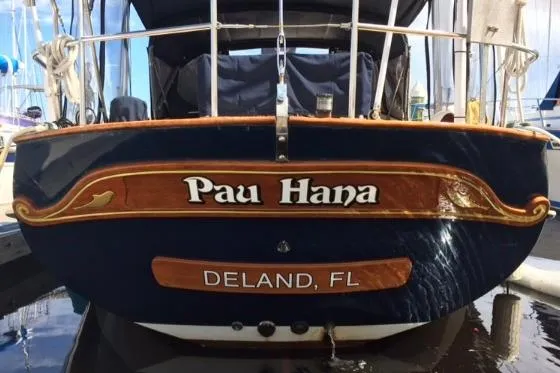 Slide: The Image of Kadey-Krogen 38 boat, 1985 model, named "Pau Hana," docked in Deland, FL. - 15