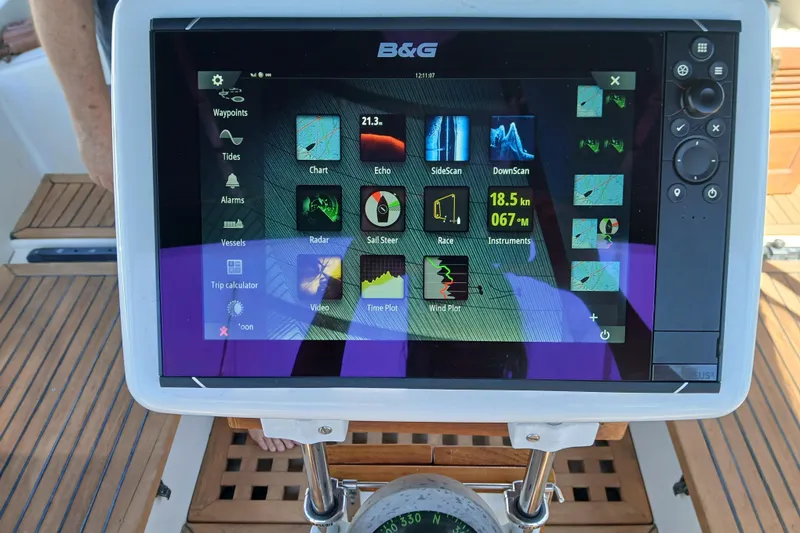 Slide: The Image of B&G navigation display on 1985 Kadey-Krogen 38 yacht, showing various marine instruments. - 53
