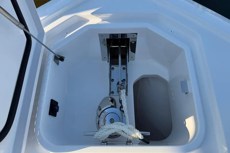 Slide: The Image of Anchor locker of 2026 Regulator 28 boat with rope and winch system. - 57