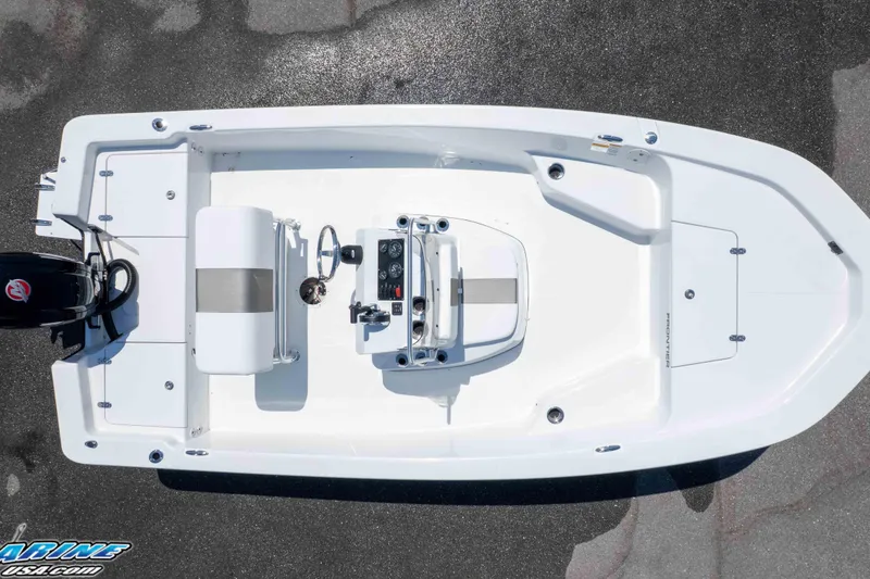 Slide: The Image of Top view of 2026 Frontier 180 boat with sleek design and central console. - 19