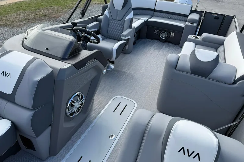 Slide: The Image of Luxurious interior of 2026 Avalon Catalina Elite 23 pontoon boat with plush seating and modern design. - 11