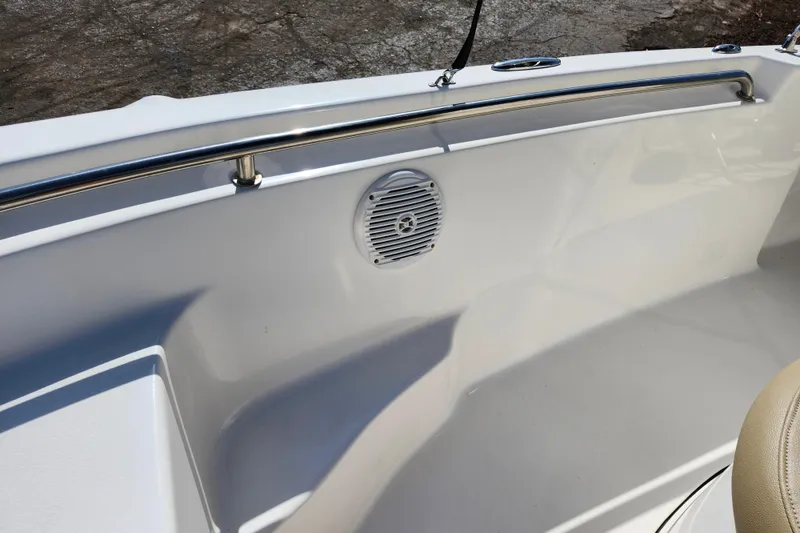 Slide: The Image of 2019 Key West 189 FS boat interior with speaker and railing detail. - 12