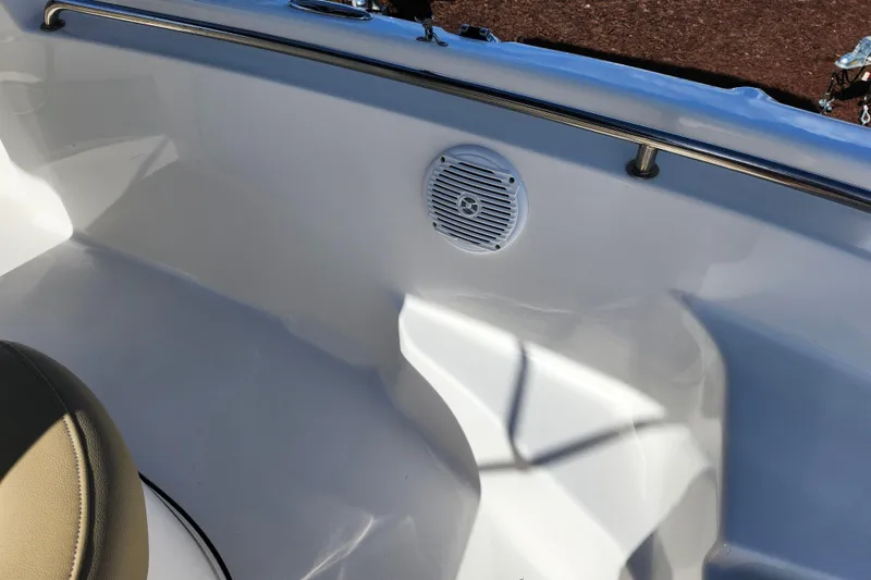 Slide: The Image of Interior of 2019 Key West 189 FS boat featuring a speaker and railing. - 24