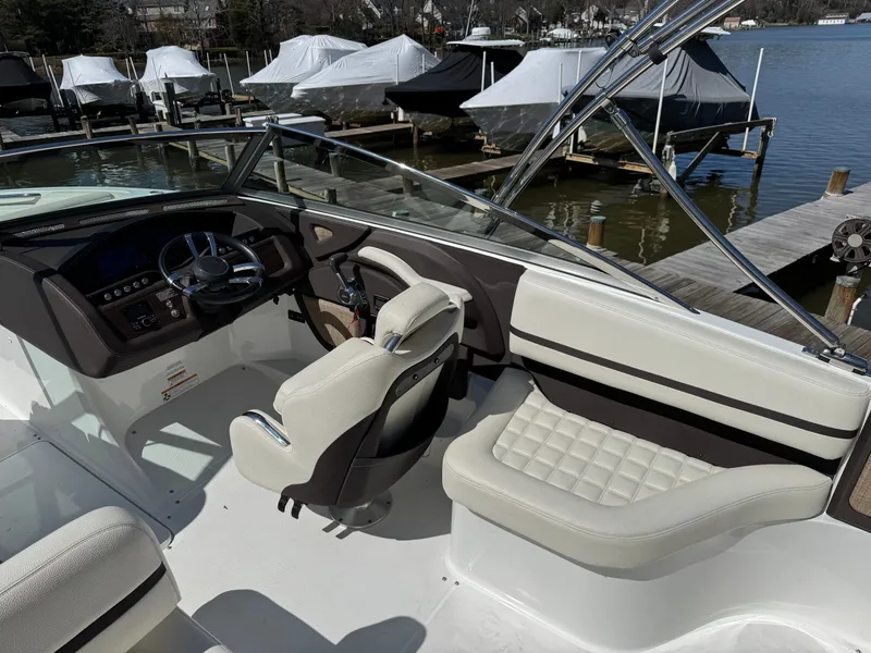 Slide: The Image of Interior of a 2017 Cobalt R5 boat at the dock. - 17