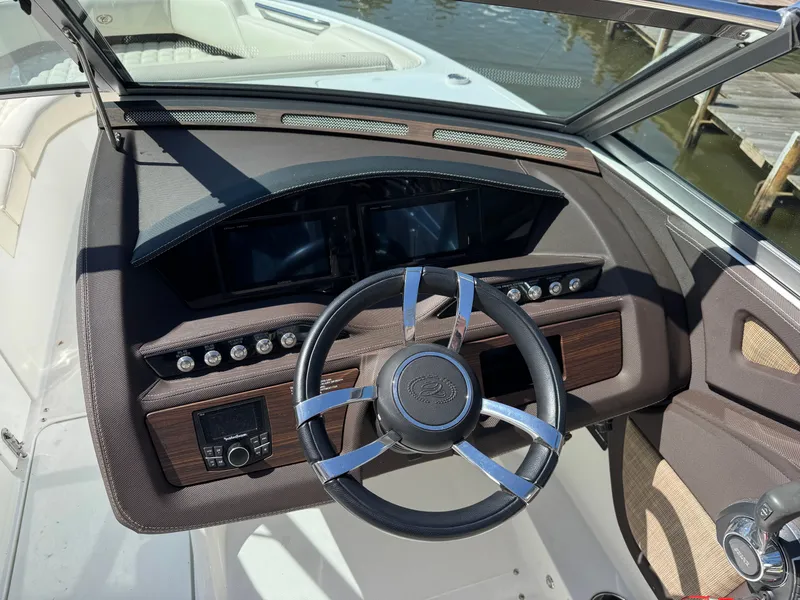 Slide: The Image of Interior view of a 2017 Cobalt R5 boat cockpit. - 19