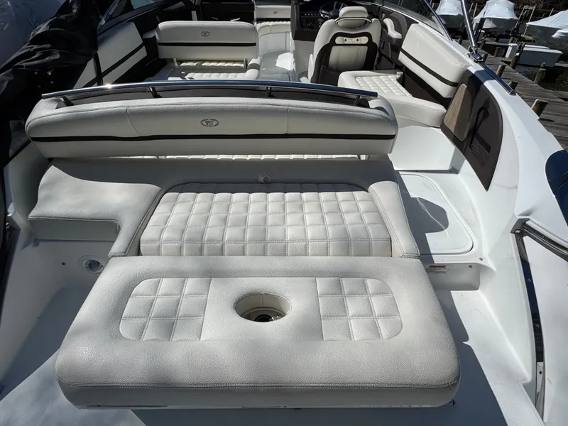 Slide: The Image of Interior of a 2017 Cobalt R5 boat with white upholstery. - 7