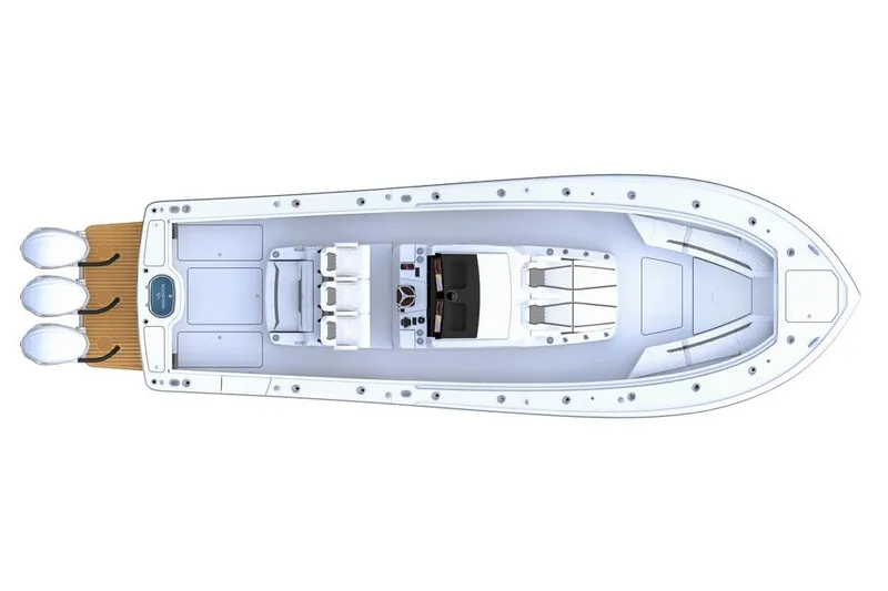 Slide: The Image of Manufacturer Provided Image: Top view of 2026 Regulator 35 boat layout with triple engines. - 7