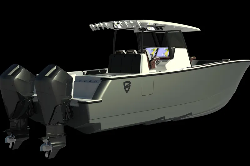 The Image of 2027 Barker Boatworks 34HPC with dual engines, sleek design, and advanced navigation system. - 0