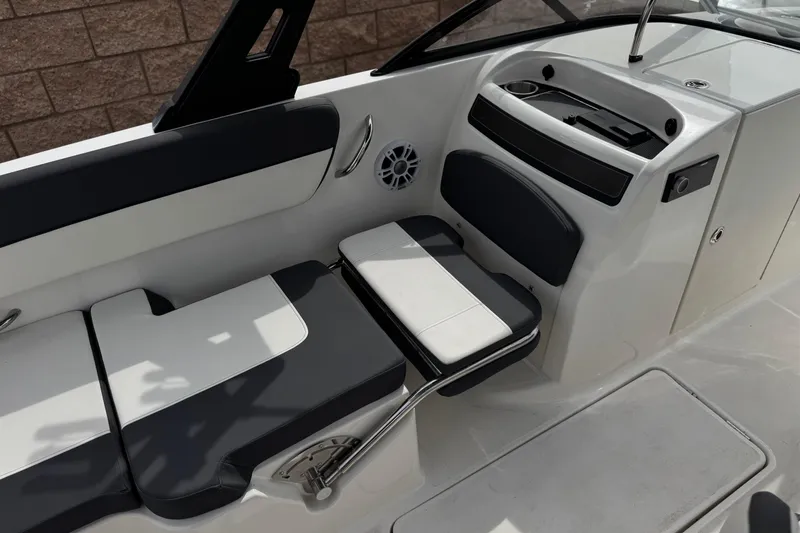 Slide: The Image of 2019 Bayliner VR6 Bowrider I/O interior seating and dashboard detail. - 26