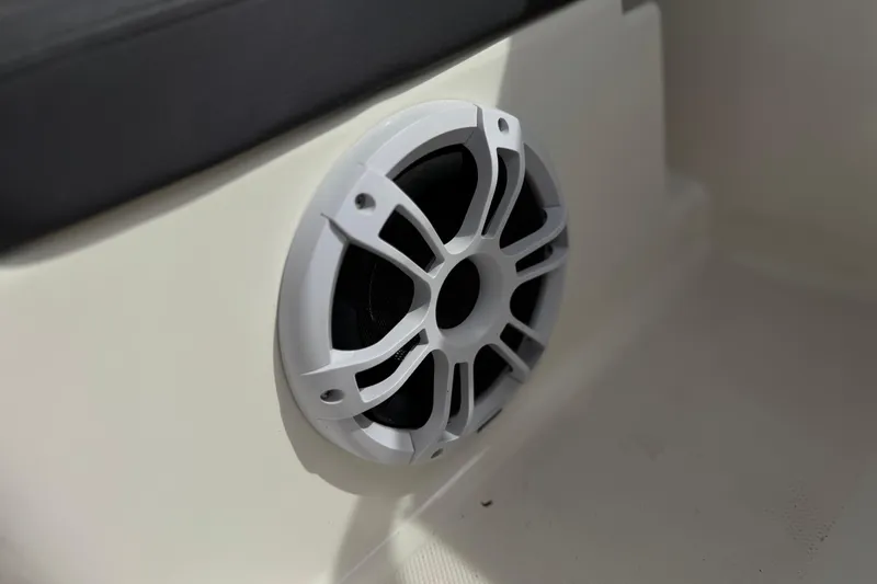 Slide: The Image of Close-up of a speaker on a 2019 Bayliner VR6 Bowrider I/O boat. - 27