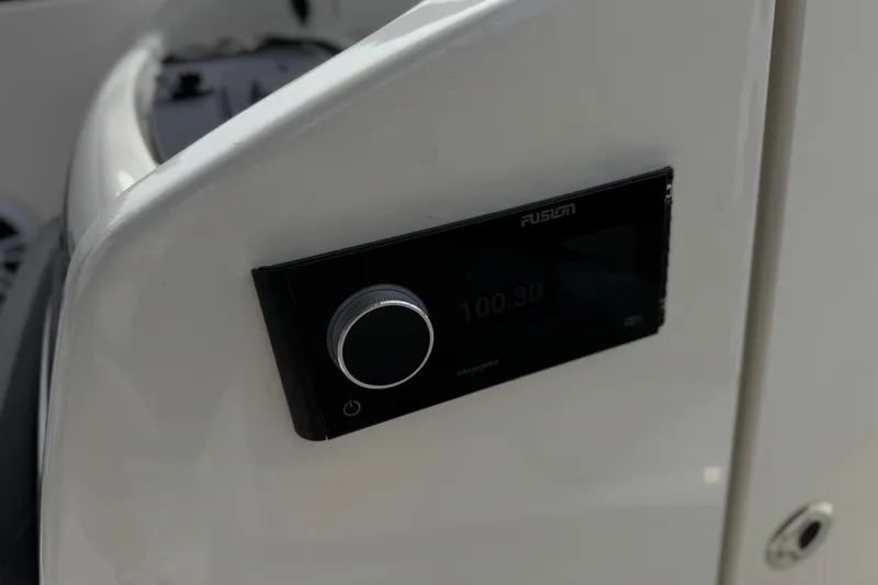 Slide: The Image of Close-up of Fusion stereo system on 2019 Bayliner VR6 Bowrider I/O boat. - 31