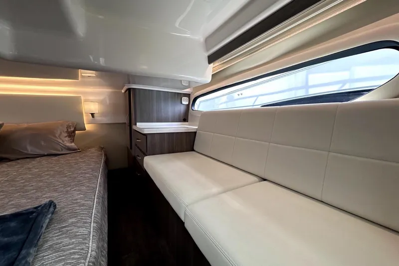 Slide: The Image of Luxurious interior of 2021 Regal 38 XO yacht with elegant seating and modern design. - 39