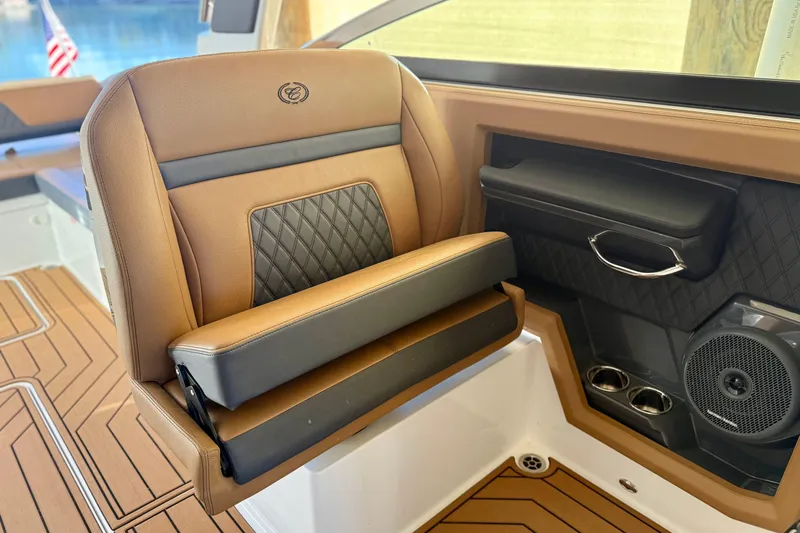 Slide: The Image of Luxurious interior of 2025 Cobalt R33 boat with premium seating and modern design. - 22