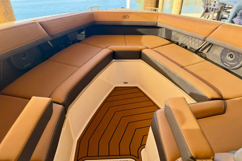 Slide: The Image of Luxurious interior of the 2025 Cobalt R33 boat. - 25