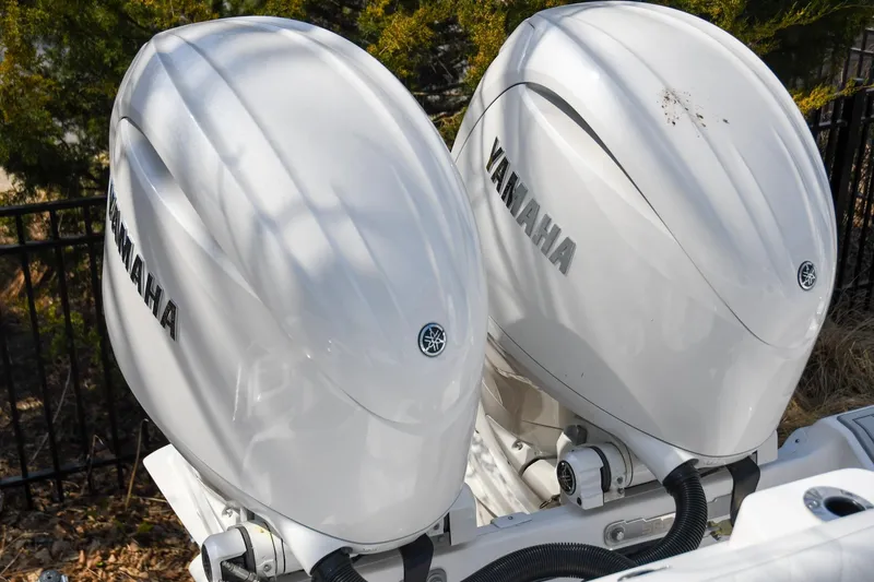 Slide: The Image of Twin Yamaha outboard engines on a 2026 Sea Fox 268 Commander boat. - 18