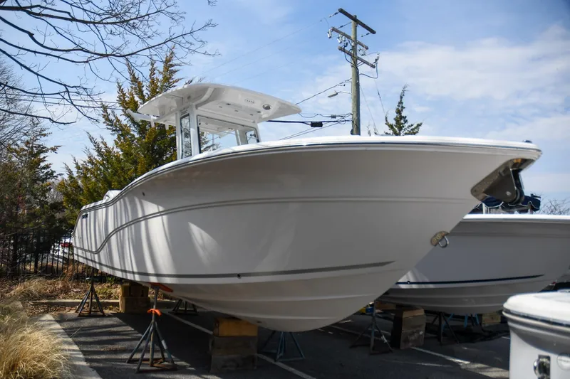 The Image of 2026 Sea Fox 268 Commander boat on stands, viewed from the front. - 0