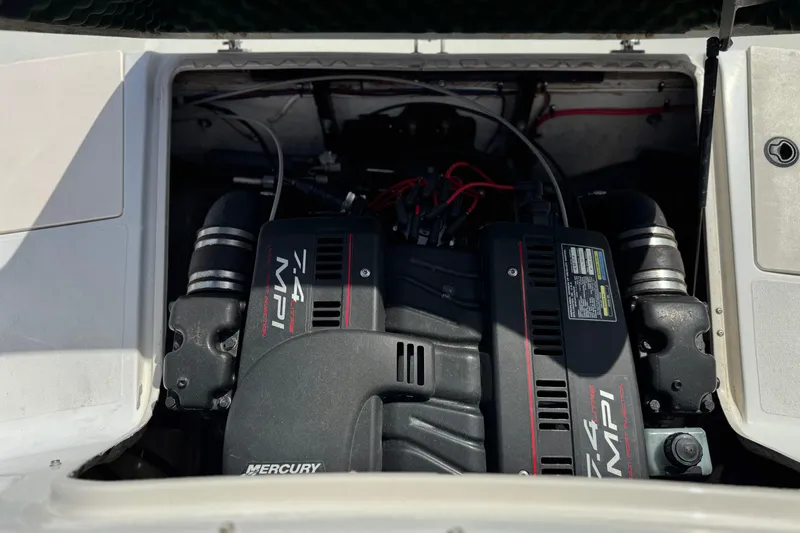 Slide: The Image of Engine compartment of a 2000 Godfrey 248 Fundeck boat with Mercury 7.4 MPI motor. - 27