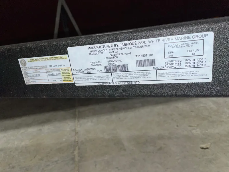 Slide: The Image of Label on a 2021 Tahoe 550 TS boat trailer by White River Marine Group. - 9