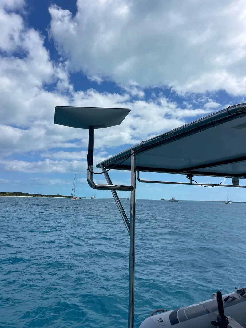 Slide: The Image of Leopard 45 boat with satellite dish on open sea, 2021. - 10