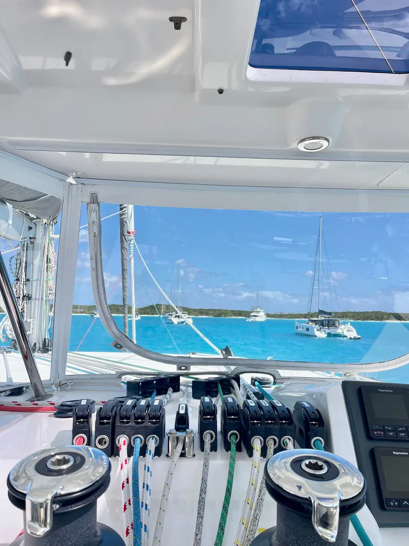Slide: The Image of Interior view of a Leopard 45 yacht overlooking the sea. - 14