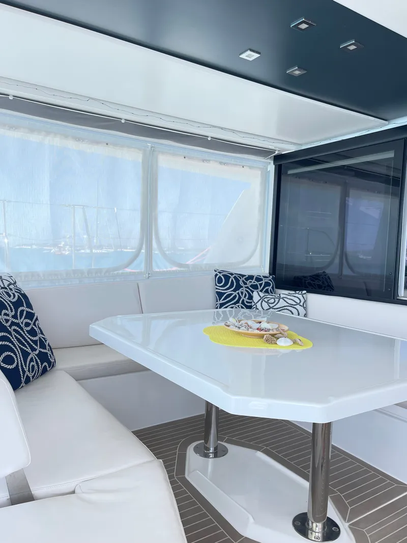 Slide: The Image of Interior of a 2021 Leopard 45 yacht, modern design. - 17