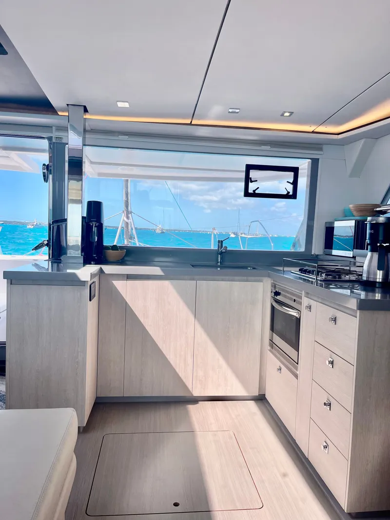 Slide: The Image of Modern kitchen on Leopard 45 yacht, ocean view, built in 2021. - 18