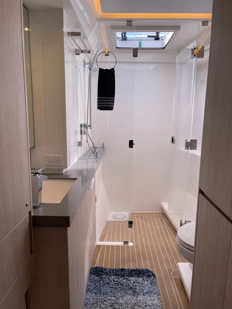 Slide: The Image of Modern bathroom on Leopard 45 yacht, year 2021. - 29