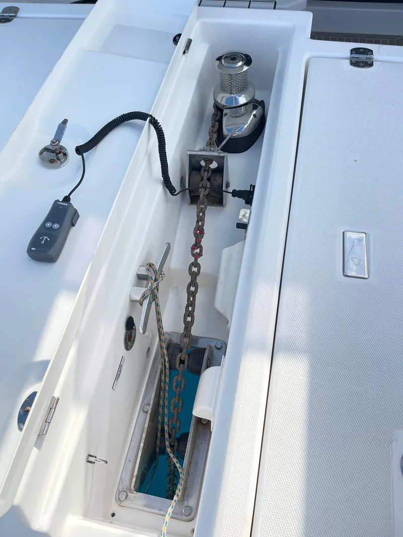 Slide: The Image of Anchor windlass on Leopard 45 catamaran, year 2021. - 7