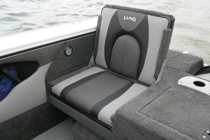 Slide: The Image of Manufacturer Provided Image: 2014 Lund 1875 Crossover XS boat seat with gray and black upholstery. - 15