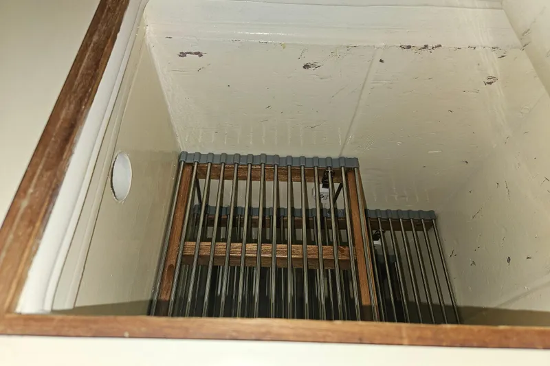 Slide: The Image of Interior view of 1987 Morgan Classic 41 Center Cockpit, showcasing wooden and metal details. - 26