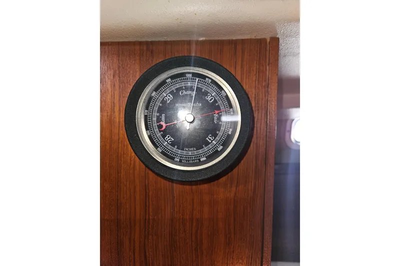 Slide: The Image of Barometer on 1987 Morgan Classic 41 Center Cockpit yacht, mounted on wooden panel. - 47