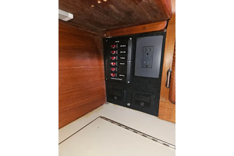 Slide: The Image of Electrical panel in 1987 Morgan Classic 41 Center Cockpit sailboat interior. - 49