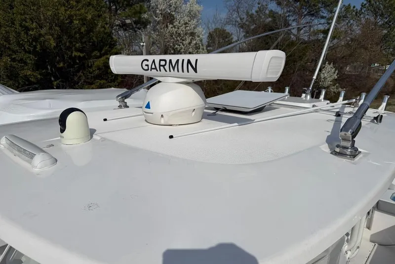 Slide: The Image of 2017 Everglades 355 Center Console boat with Garmin radar on deck. - 19