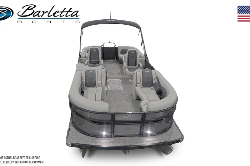 Slide: The Image of 2026 Barletta Cabrio 22QC pontoon boat with spacious seating and sleek design. - 9