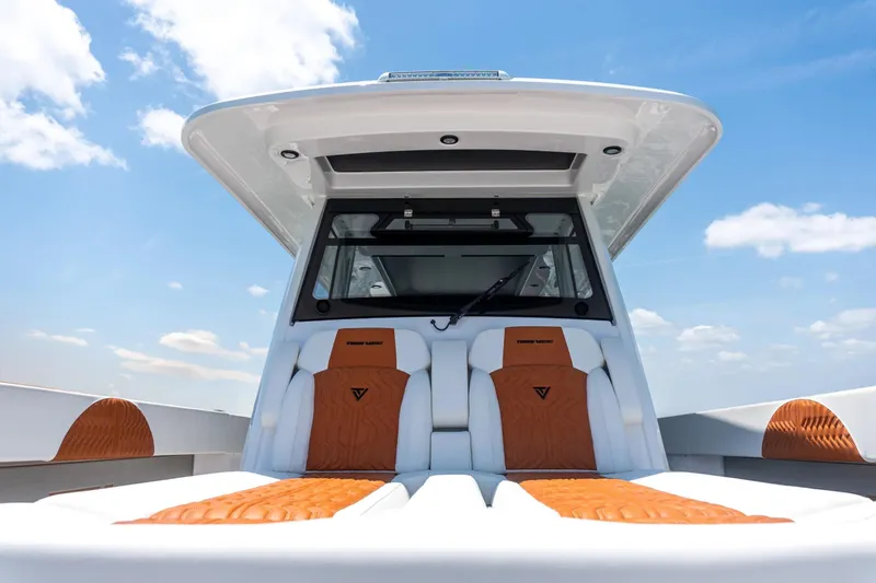 Slide: The Image of 2026 Twin Vee 400 GFX2 CC boat with luxurious seating. - 7