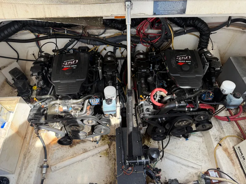 Slide: The Image of Engine room of 2003 Chaparral 330 Signature with twin MerCruiser 350 MAG MPI engines. - 19