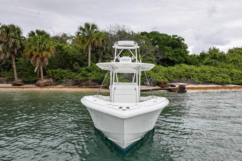 Slide: The Image of 2006 Venture Center Console boat near tropical shoreline with lush greenery. - 6