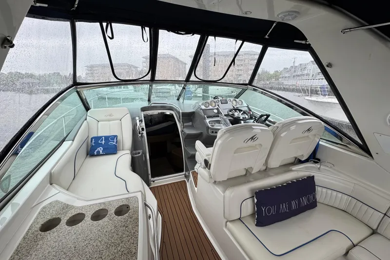 Slide: The Image of Interior of a 2007 Monterey 330 Sport Yacht with plush seating and modern dashboard. - 42