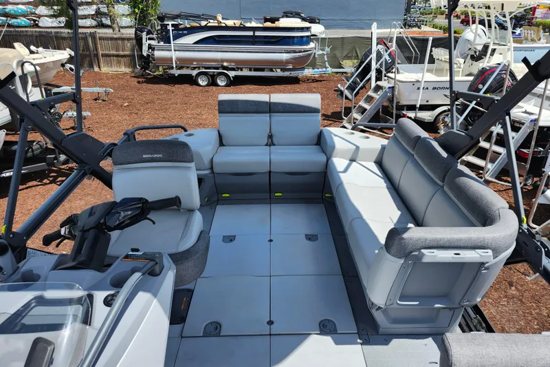 Slide: The Image of 2023 Sea-Doo Switch Cruise 21 interior with spacious seating and modern design. - 15