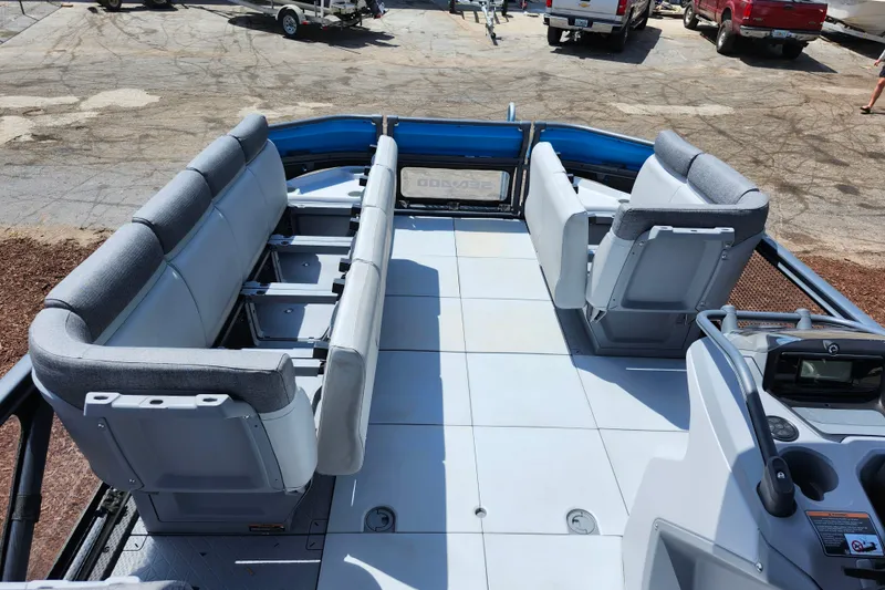 Slide: The Image of 2023 Sea-Doo Switch Cruise 21 interior with spacious seating and modern design. - 20